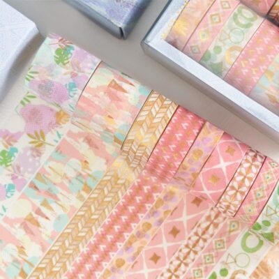Pink Patterns Gold Stamped Washi Tape Box